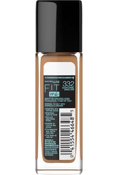 maybelline fit me matte poreless foundation 332 golden caramel 041554466485 back