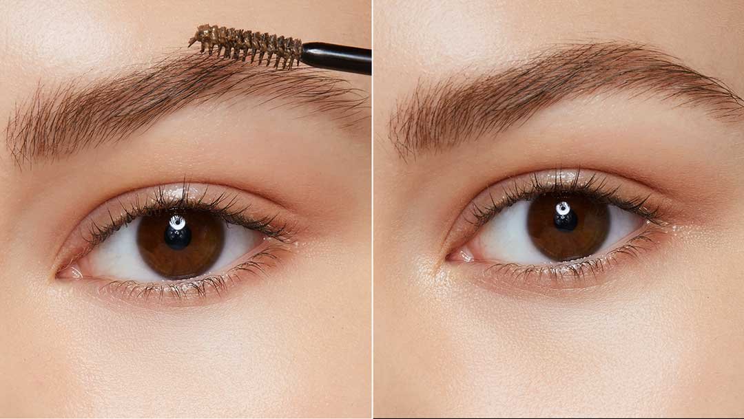 Gros plan sur une femme qui applique le mascara à sourcils Brow Fast Sculpt de Maybelline sur ses sourcils